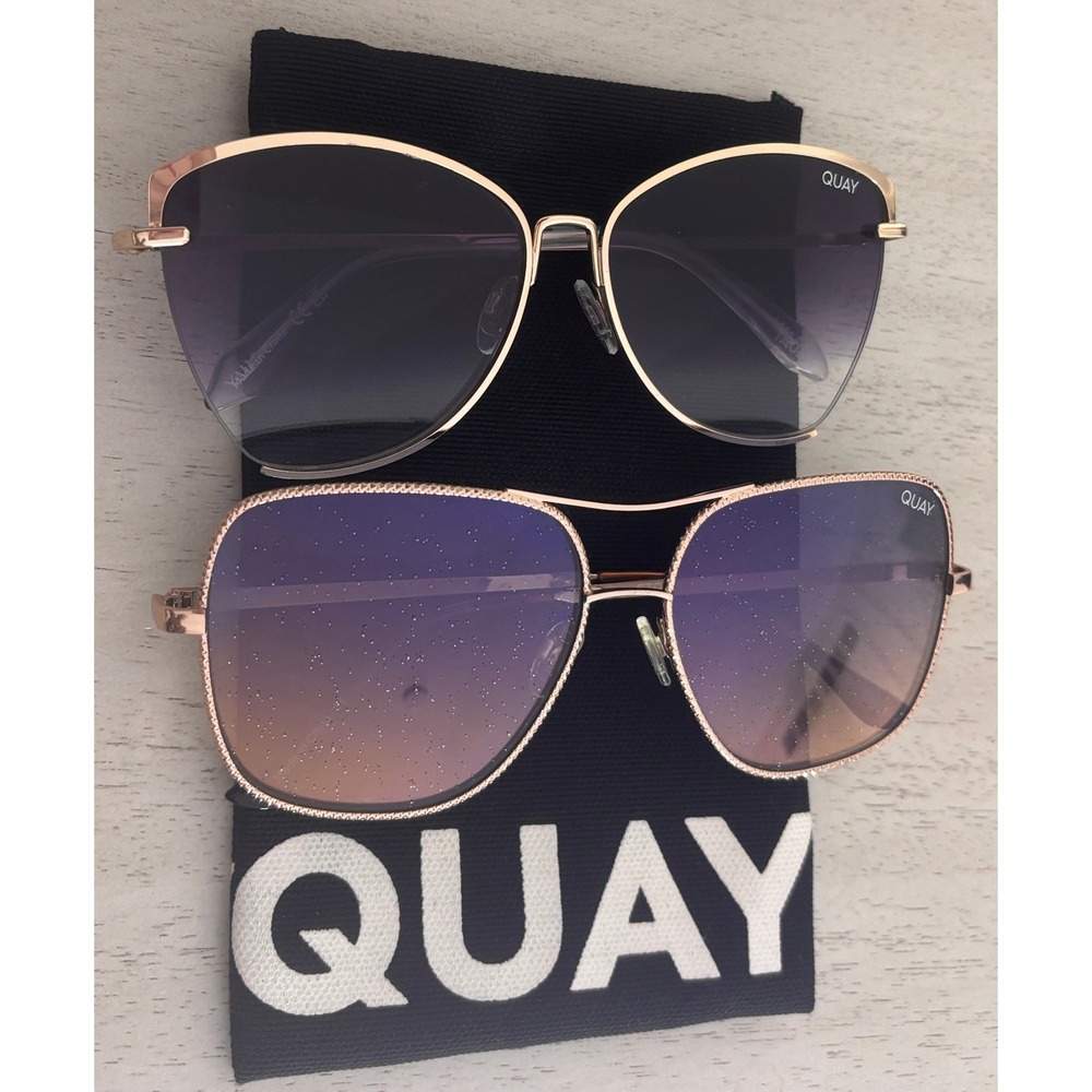 Quay Australia Sunglasses Bundle Stop and Stare Twist & Dusk to Dawn Gold Pink